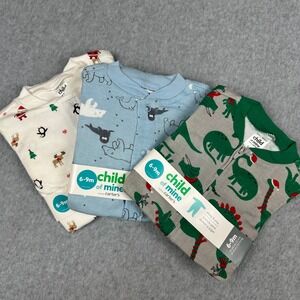 Child of Mine by Carters Baby Boy 6-9M Christmas Pajamas 3 pk Footie Sleep Play